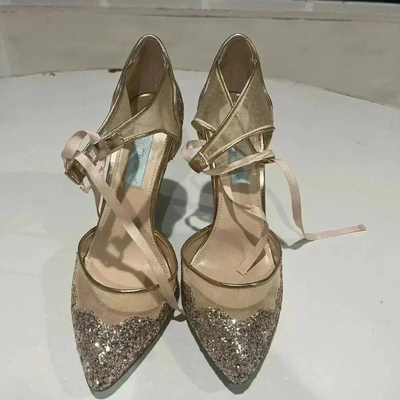 Betsey Johnson‎ blue collection stella dress shoe sz 6.5 gold - Picture 3 of 5